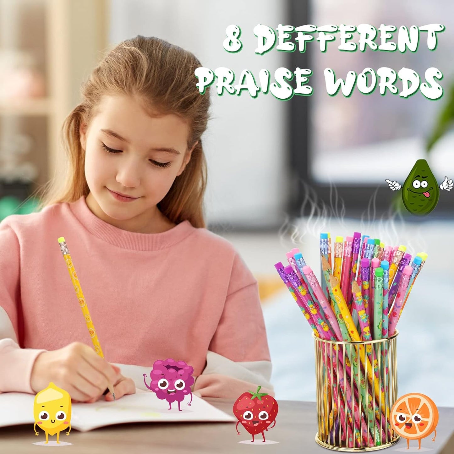 60 Pcs Scented Pencils Bulk for Kids Inspirational Cute Fun Wood with Erasers