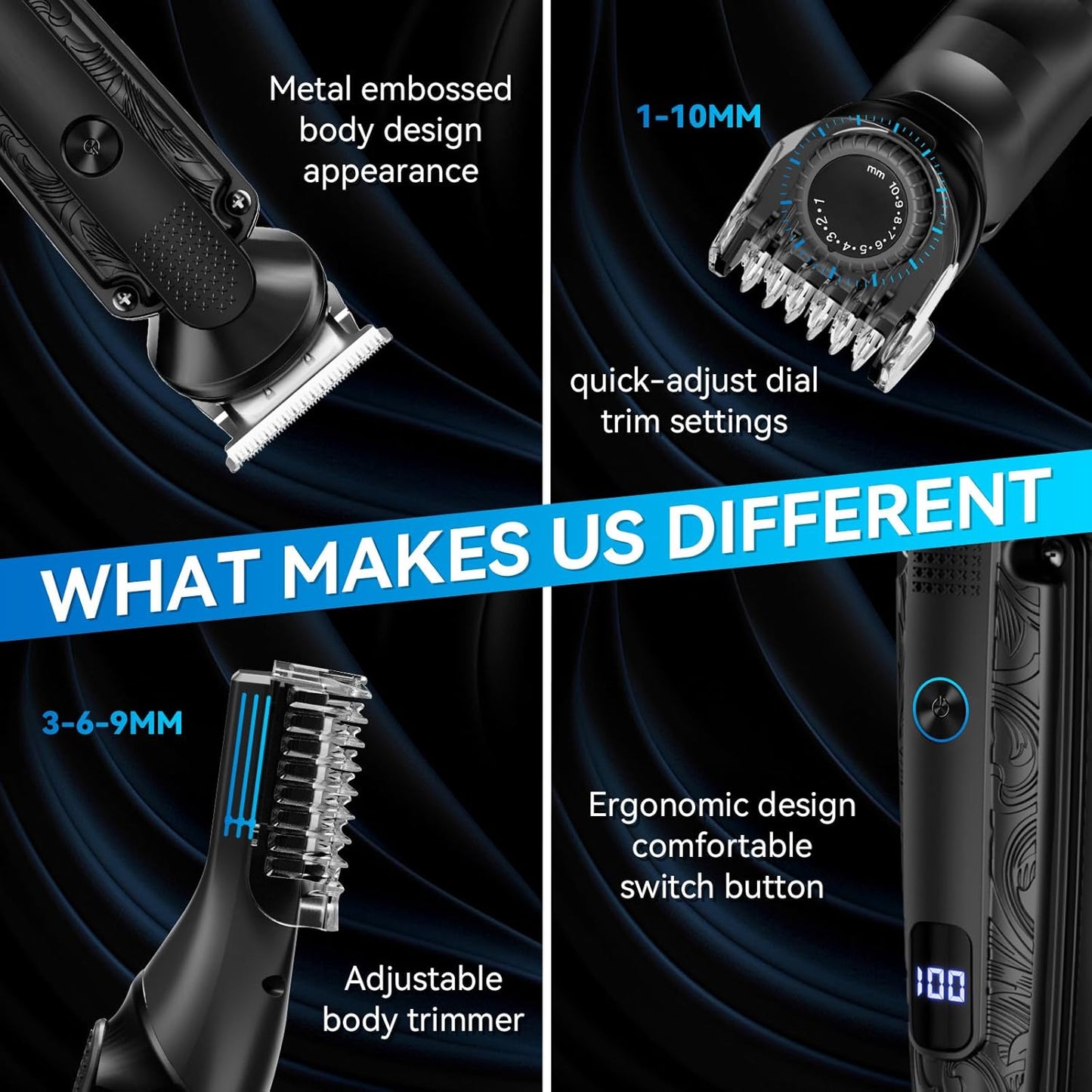 Beard Trimmer for Men, IPX7 Waterproof Electric Shaver Razor, Hair Trimmer for Nose, Body, Face and Mustache, Cordless Hair Clipper Grooming Kit, Gifts for Men