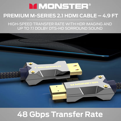 Monster M-reeks 3000 Gesertifiseerde Premium 8K Hoëspoed - 2.1, 4K 120Hz, 48 Gbps- HDMI Kabels vir Apple TV, Roku, Slim TV, Skootrekenaar, Monitor - 4.9 vt