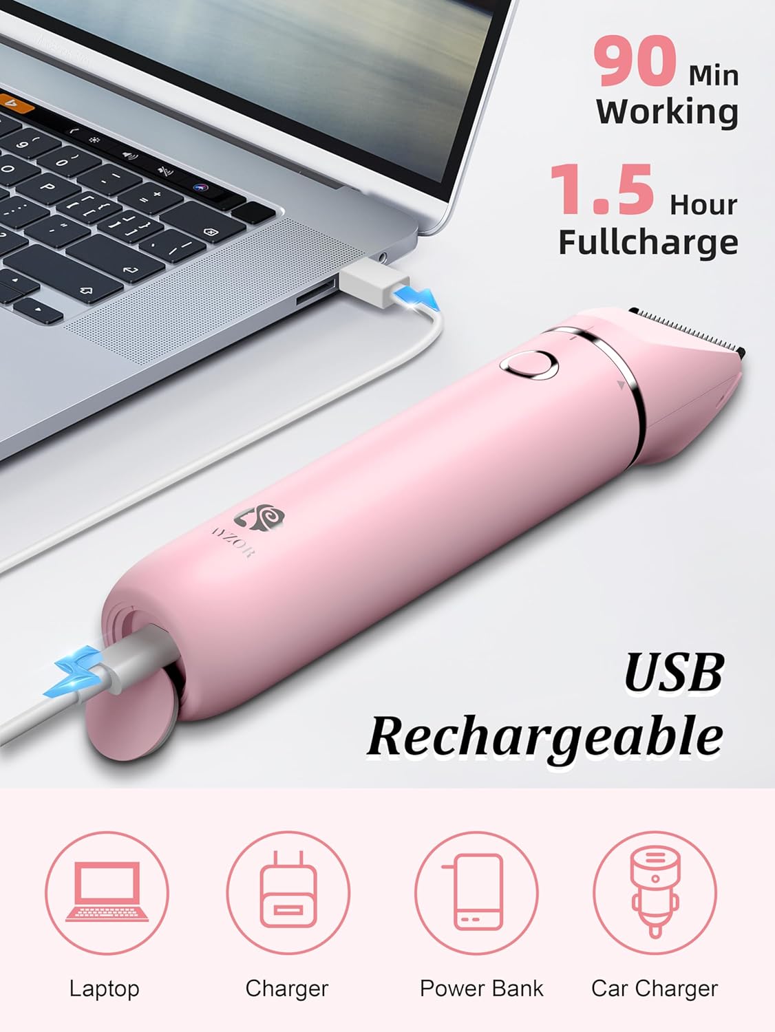 Bikini Trimmer and Shaver Kit  - 2-in-1 Wet/Dry Electric Body Hair Trimmer Facial Hair Removal Cordless Waterproof - (Pink)