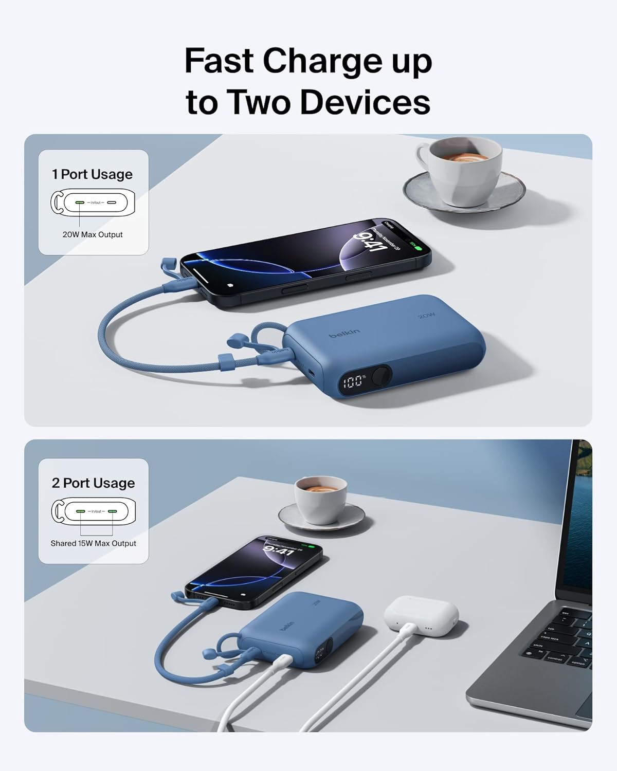 Portable Charger Slim 10,000mAh USB-C Power Bank - (Blue)