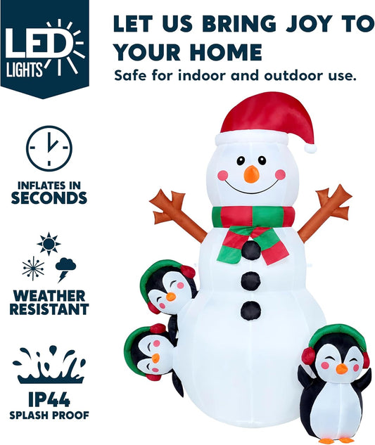 (6FT) Christmas Snowman Inflatable Decoration with Build-in Multicolor LEDs, Snowman Penguin Blow Up Décor