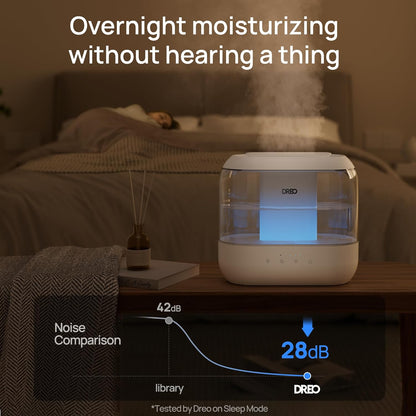 Lugbevochtigers 4L Bo-vul vir Groot Kamer, 36H Looptyd, 28 dB Stil Supergroot Koel Mis Lug Binnenshuis, Naglig, Maklik om Skoon te Maak en te Vul - Wit