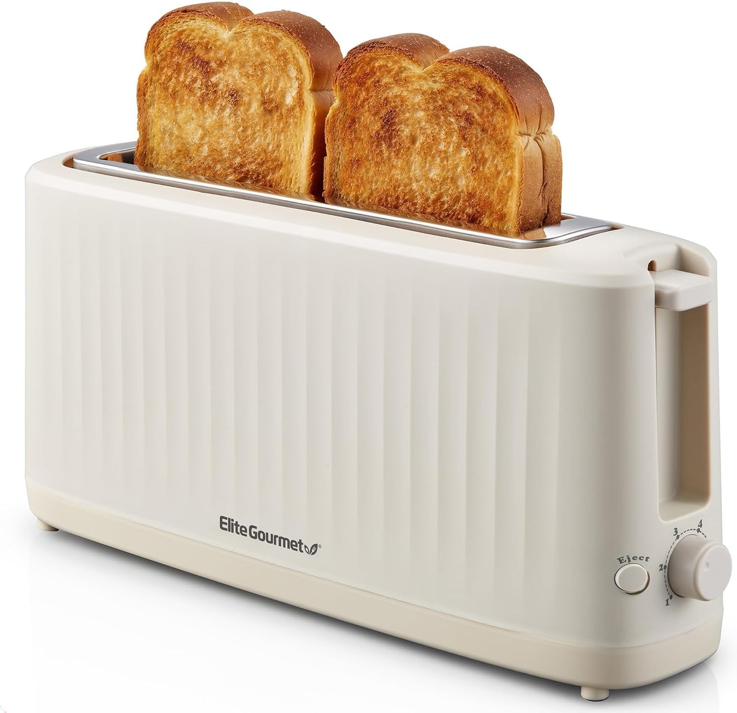 Gourmet Slim Toast 2-Sny Langgleufbroodrooster, Koel-aanraking Liggaam, 6 Roostersterkte-skakerings, Ekstra-wye 3.8 cm Gleuf vir Artisan Brood, Bagels, Wafels & Engelse Muffins – Cremello