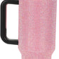 Insulated Stainless Steel Tumbler w/ Reusable Straw & Leak-Proof Lid Easy Carry Handle 40oz (Pink Rhinestones)