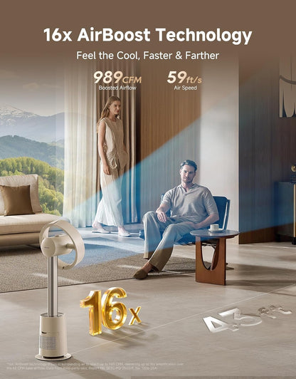 Bladeless Tower Fan MF10 w/ 270° Spatial Airflow Smart Standing Fan Circulation, 59ft/s High Velocity, 10 Speeds 3 Modes, Temperature-Adaptive Airflow - (Beige)