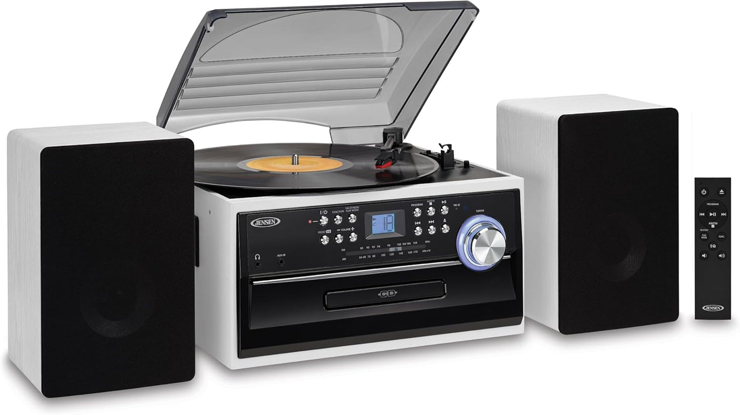 JTA-475 3-Speed Turntable w/ CD, Cassette & AM/FM Stereo Radio + Bonus 2 Pack Record Player Replacement Needles