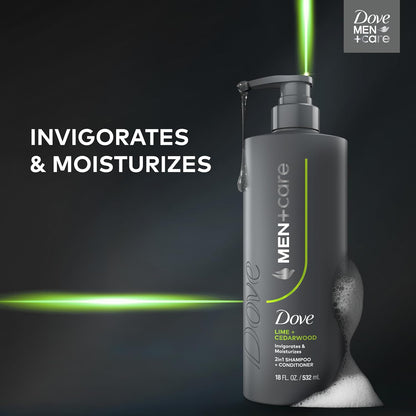 DOVE MEN + CARE Shampoo Lime & Cedar for Real Hair that Powers Up Hair Strength, with Invigorating & Moisturizing Results, 18 Fl oz (2 CT)