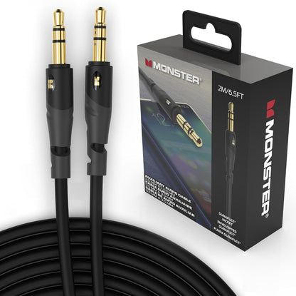 Monster Gen1 Essentials Mini-na-Mini-interkonnekteerklankkabel 3.5mm Manlik-na-Manlik, 6.5FT Aux-koord met Duraflex-omhulsel, Premium Vergulde Koppelaars, Kabel vir Motor, Huis, Stereo