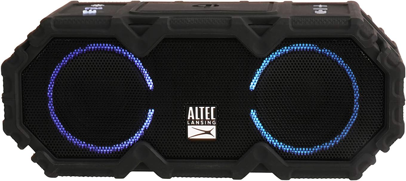 Altec Lansing LifeJacket Jolt - Waterdigte Bluetooth-luidspreker, Duursame en Draagbare Luidspreker met Qi Draadlose Laai en Stemassistent, Swart met Liggie