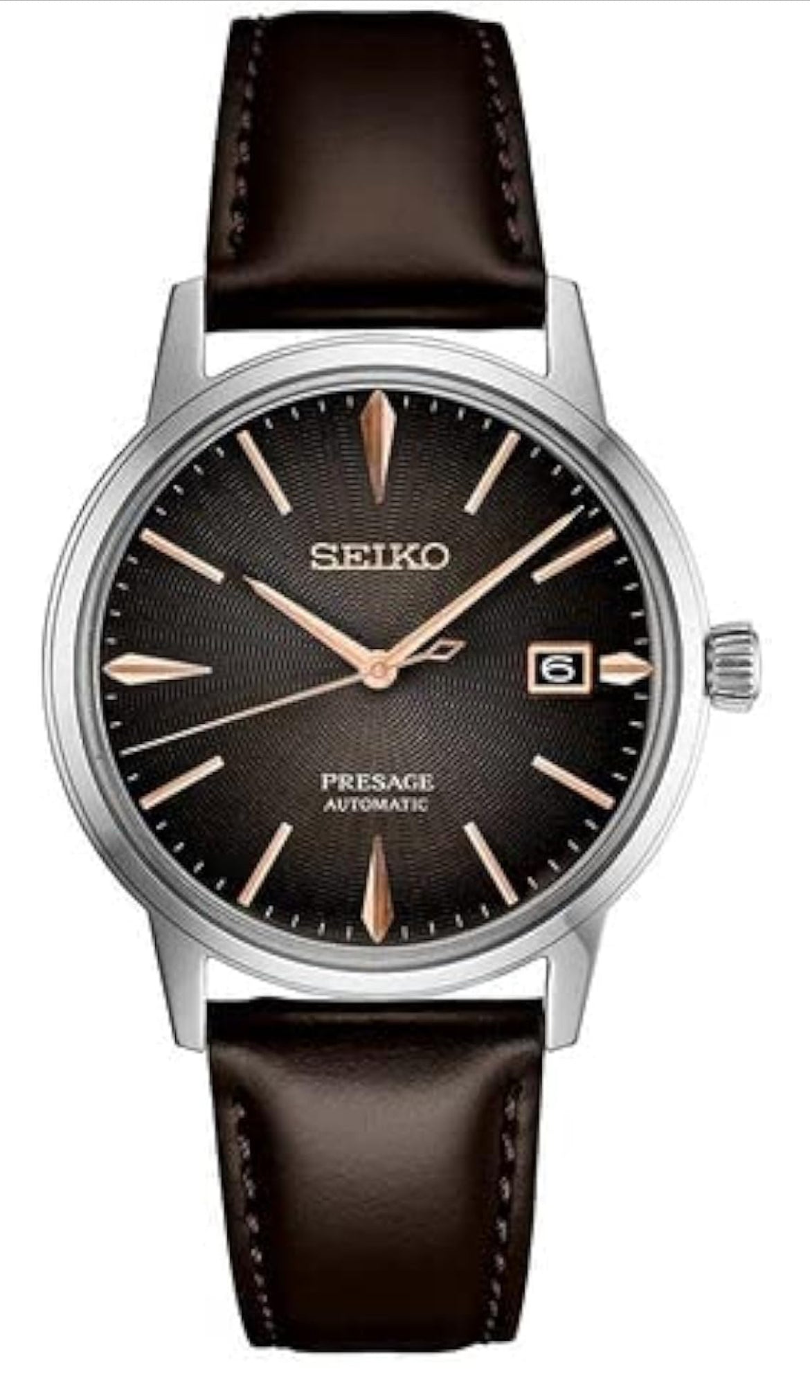 SEIKO Outomatiese Horlosie vir Mans - Presage Versameling - Grys/Bruin Plaat met Datumkalender, Vlekvrye Staal - Waterbestand 50M