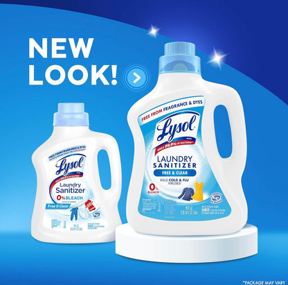 Lysol Wasgoed Saniteerder Byvoegsel, Vry & Helder, Vry van Geur en Kleurstowwe, 0% Bleikmiddel Wasgoed Saniteerder, Bakterie-veroorsakende Wasgoed Reuk Verwyderaar, Ongegeur, 90 Fl Oz (Pak van 1) - Verpakking Kan Verskil