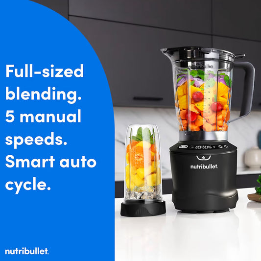 Nutribullet SmartSense Blender Combo, 1400W, 64oz Pitcher, 32oz & 24oz Cups, 5-Speed -  Matte Black