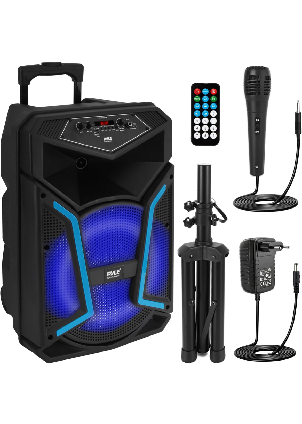 Draagbare Bluetooth PA Luidsprekerstelsel - 800W Buite Bluetooth Luidspreker Draagbare PA Stelsel met Mikrofoon In, Partytjieligte, MP3/USB, FM Radio, Rolwiele - Mik, Afstandbeheer
