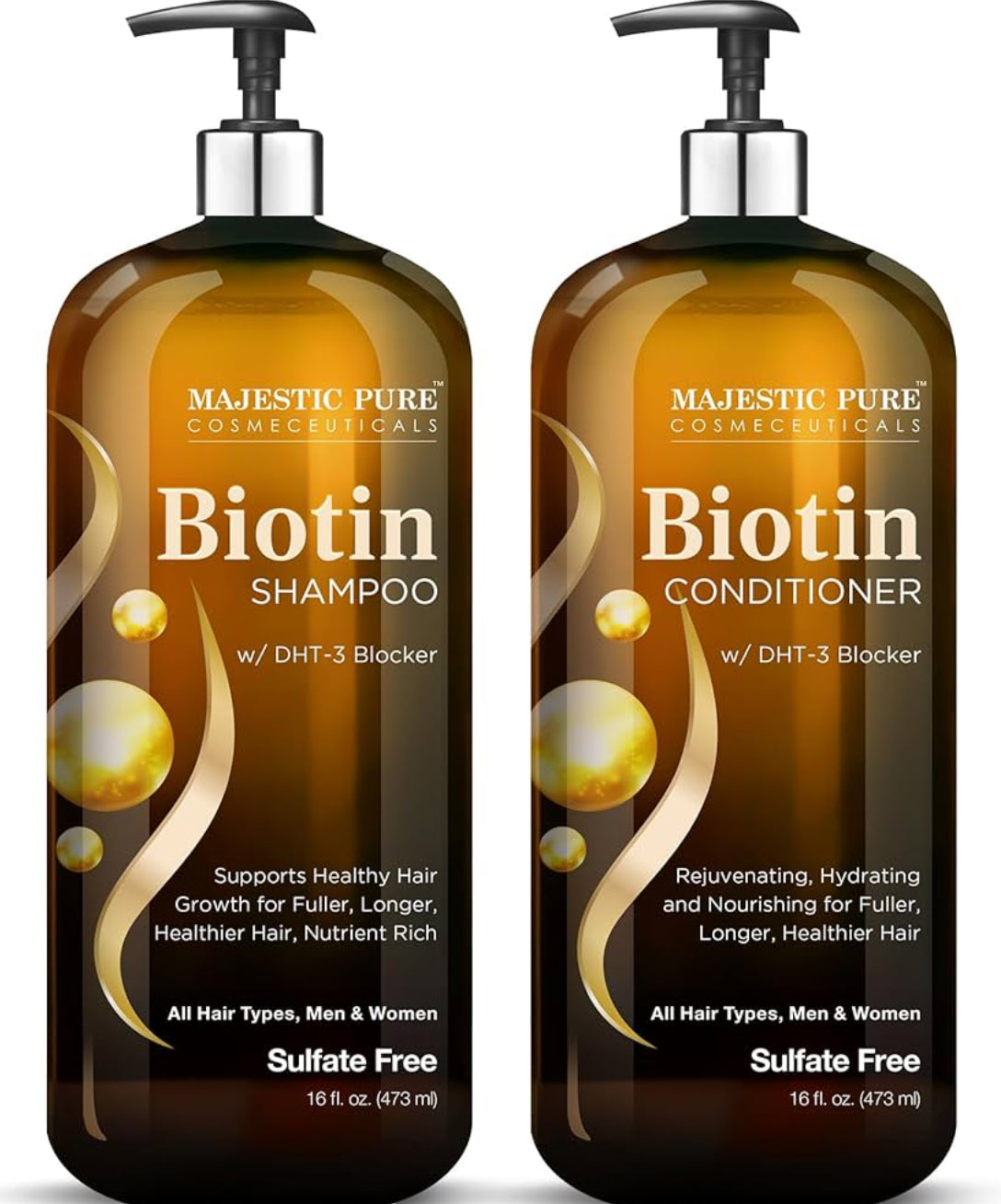 PURE Biotin Sjampoe en Conditionerstel met DHT-blokkeerderkompleks – Hidreer, Voed en Ondersteun Gesonde Hare, Sulfaatvry, vir Mans en Vroue – (473 ml)
