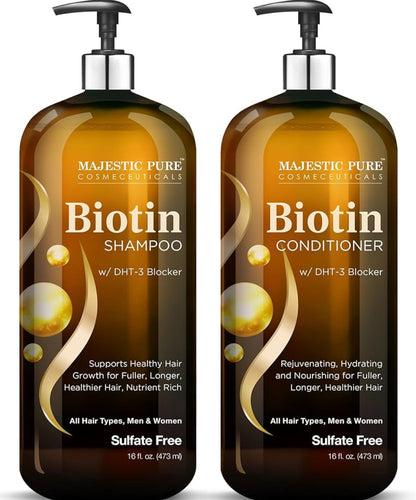 PURE Biotin Sjampoe en Conditionerstel met DHT-blokkeerderkompleks – Hidreer, Voed en Ondersteun Gesonde Hare, Sulfaatvry, vir Mans en Vroue – (473 ml)