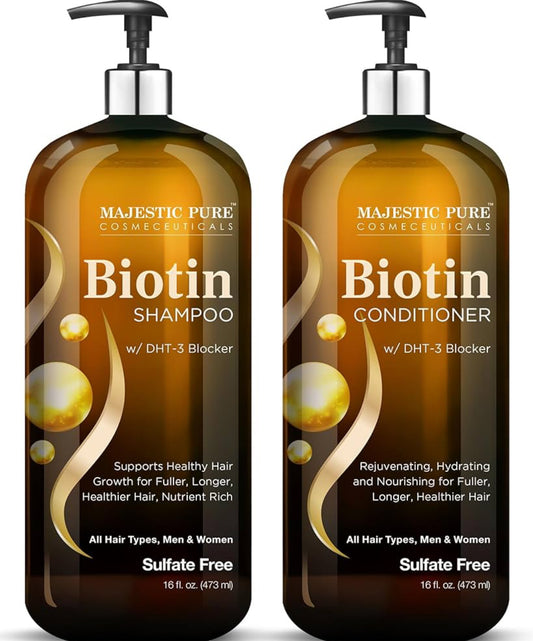 PURE Biotin Sjampoe en Conditionerstel met DHT-blokkeerderkompleks – Hidreer, Voed en Ondersteun Gesonde Hare, Sulfaatvry, vir Mans en Vroue – (473 ml)