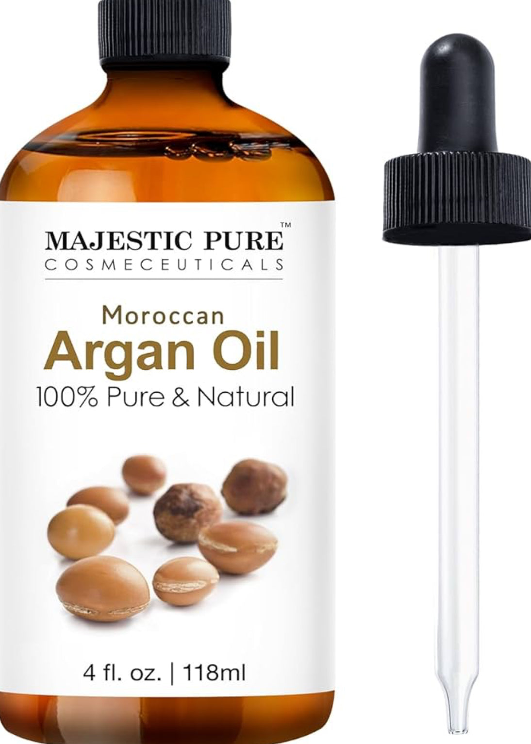 Suiwer Essensiële Olie met Glasdrupper - 100% Suiwer en Natuurlik - Essensiële Olies vir Diffuser, Aromaterapie, Seep- en Kersmaak, Marokkaanse Argan Essensiële Olie, Marokkaanse Argan Olie, 4 Fl Oz