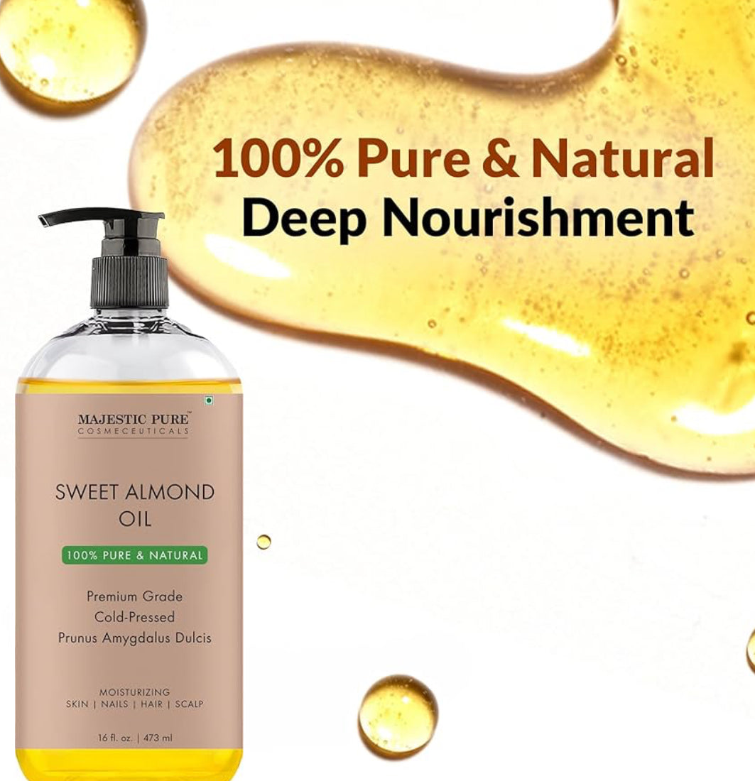 SUIWER Soet Amandelolie, Driedubbel A Graad Kwaliteit, Suiwer en Natuurlik Kouegepars, (Verpakking Kan Verskil) - (16 fl. Oz)