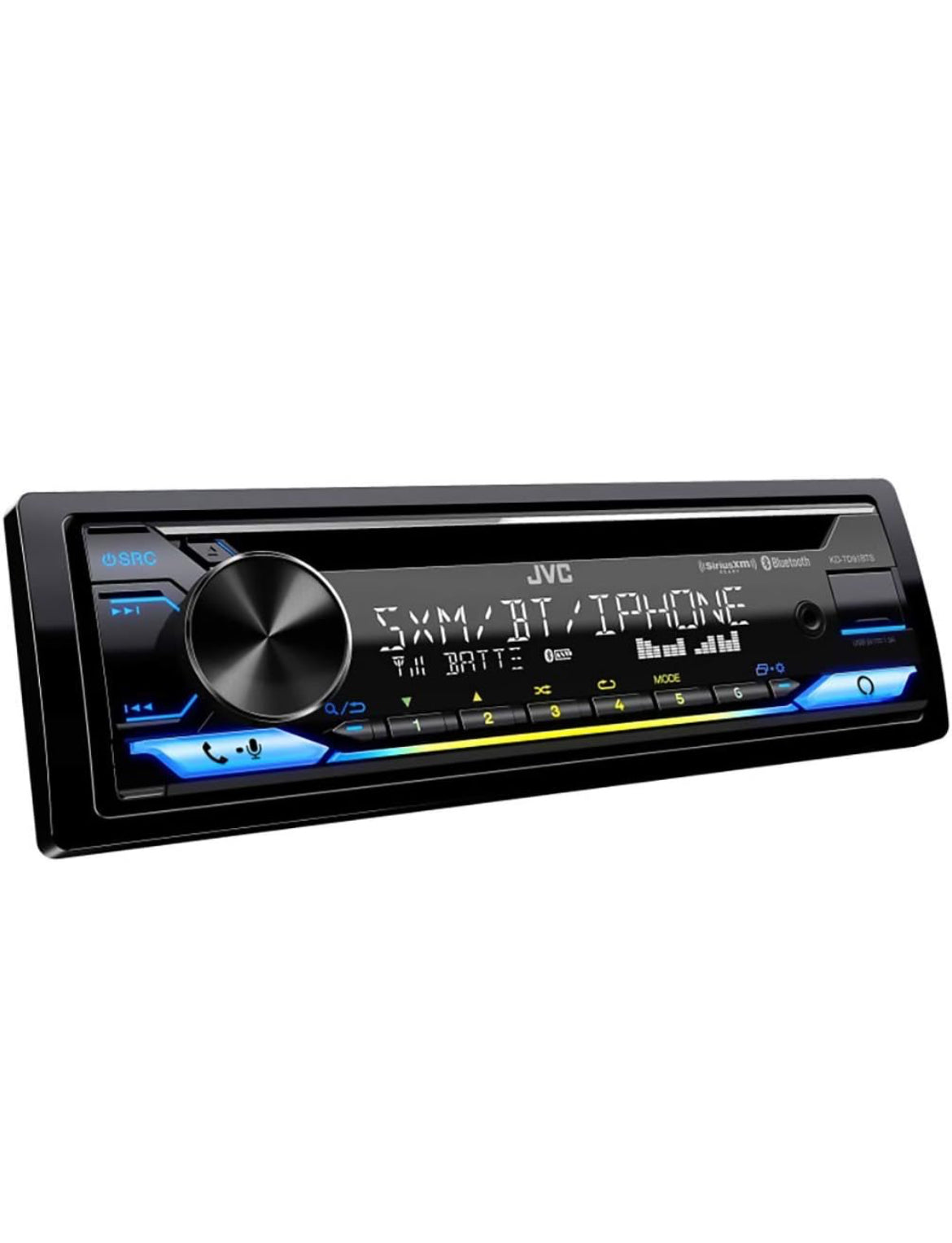 JVC KD-TD91BTS Bluetooth Motorradio-ontvanger met USB-poort – 2-reël LCD-skerm, AM/FM-radio – CD- en MP3-speler – Amazon Alexa-geaktiveer – Enkel-DIN – 13-band EQ (Swart)