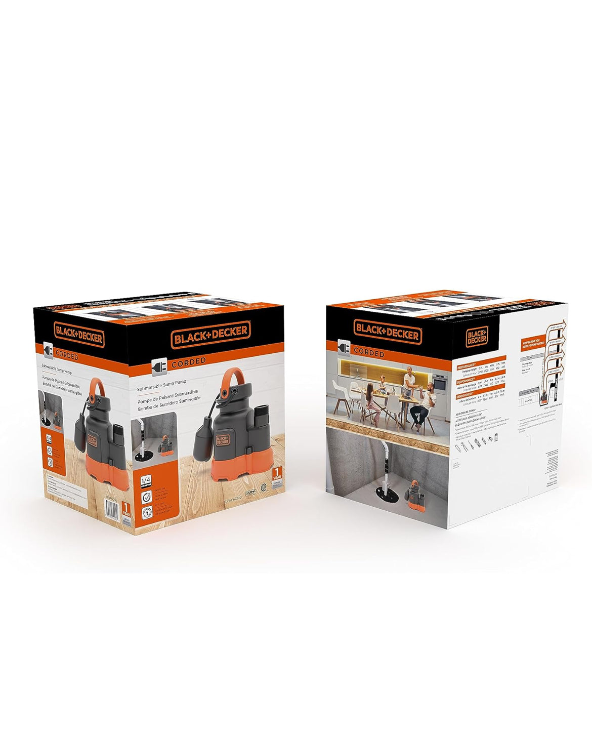Black+Decker 1/4 HP Dompelbare Opgaarpomp, Pomp tot 2300 GPH