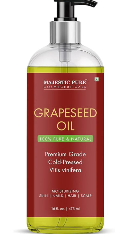 Suiwer Druiwepitolie - 100% Suiwer & Natuurlik - Premium Graad, Kouegepars, Heksaanvrye Draerolie vir Vel, Hare en Liggaam - Bevogtigende Vel, Hare en Kopvel - 16 Vl Oz