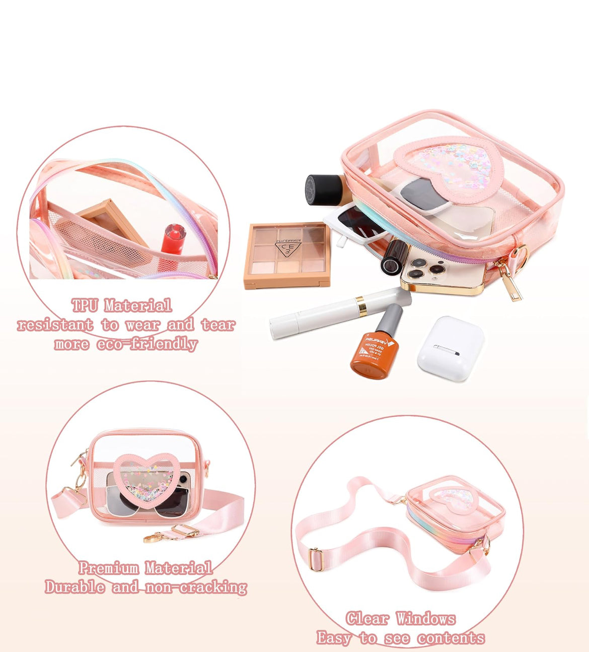 Clear Crossbody Bag for Women Girls Kids Purse Toddlers Shoulder Messenger Handbags Transparent Bags Wallet Pouch