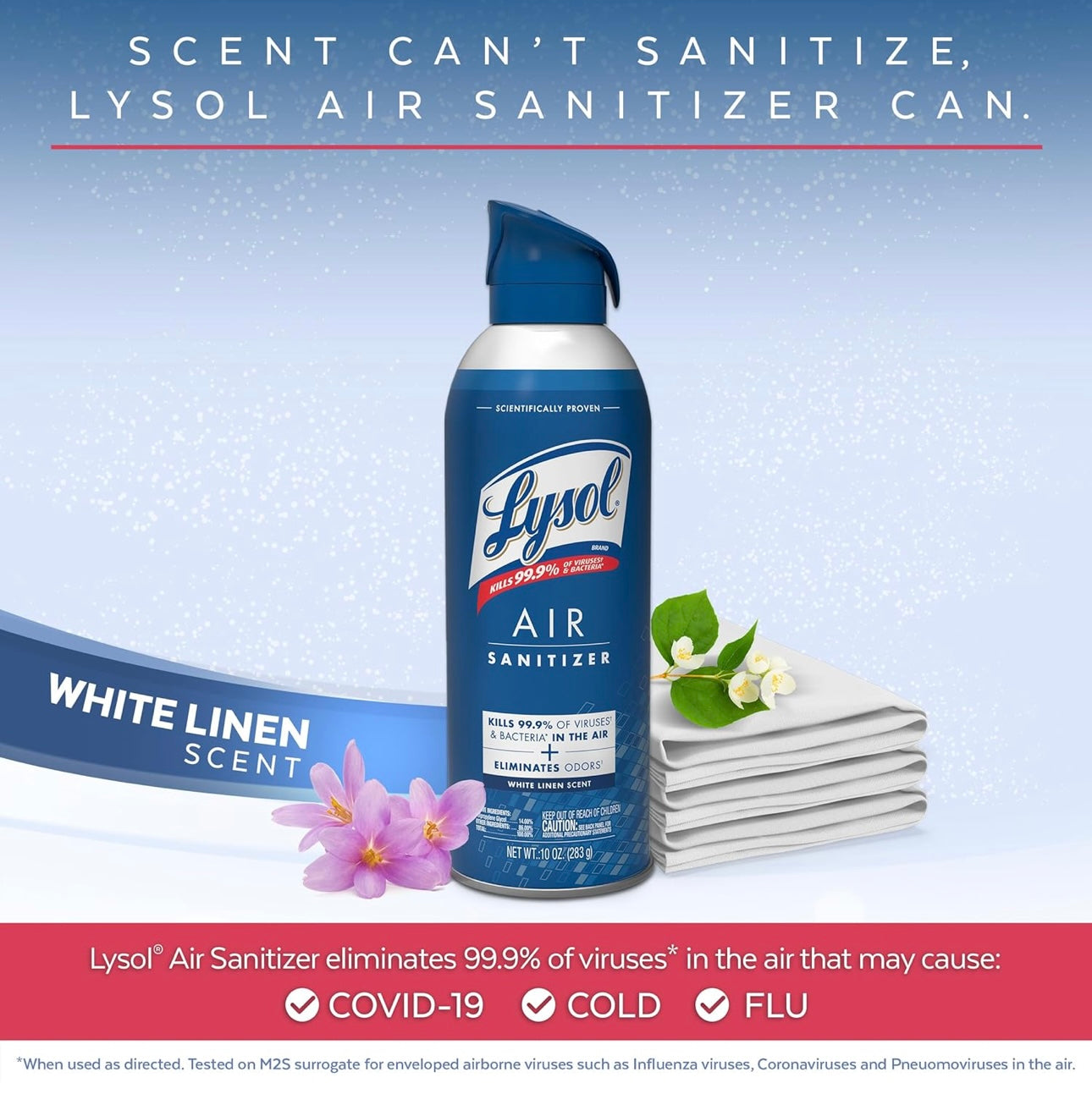 Lysol-pak met x2 Lysol Ontsmettingssproei vir Harde en Sagte Oppervlakke, Crisp Linen, 19 Fl. Oz + Lysol Lugontsmettingssproei, vir Lugontsmetting en Reukverwydering, White Linen, 10 Fl. Oz