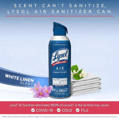 Lysol-pak met x2 Lysol Ontsmettingssproei vir Harde en Sagte Oppervlakke, Crisp Linen, 19 Fl. Oz + Lysol Lugontsmettingssproei, vir Lugontsmetting en Reukverwydering, White Linen, 10 Fl. Oz