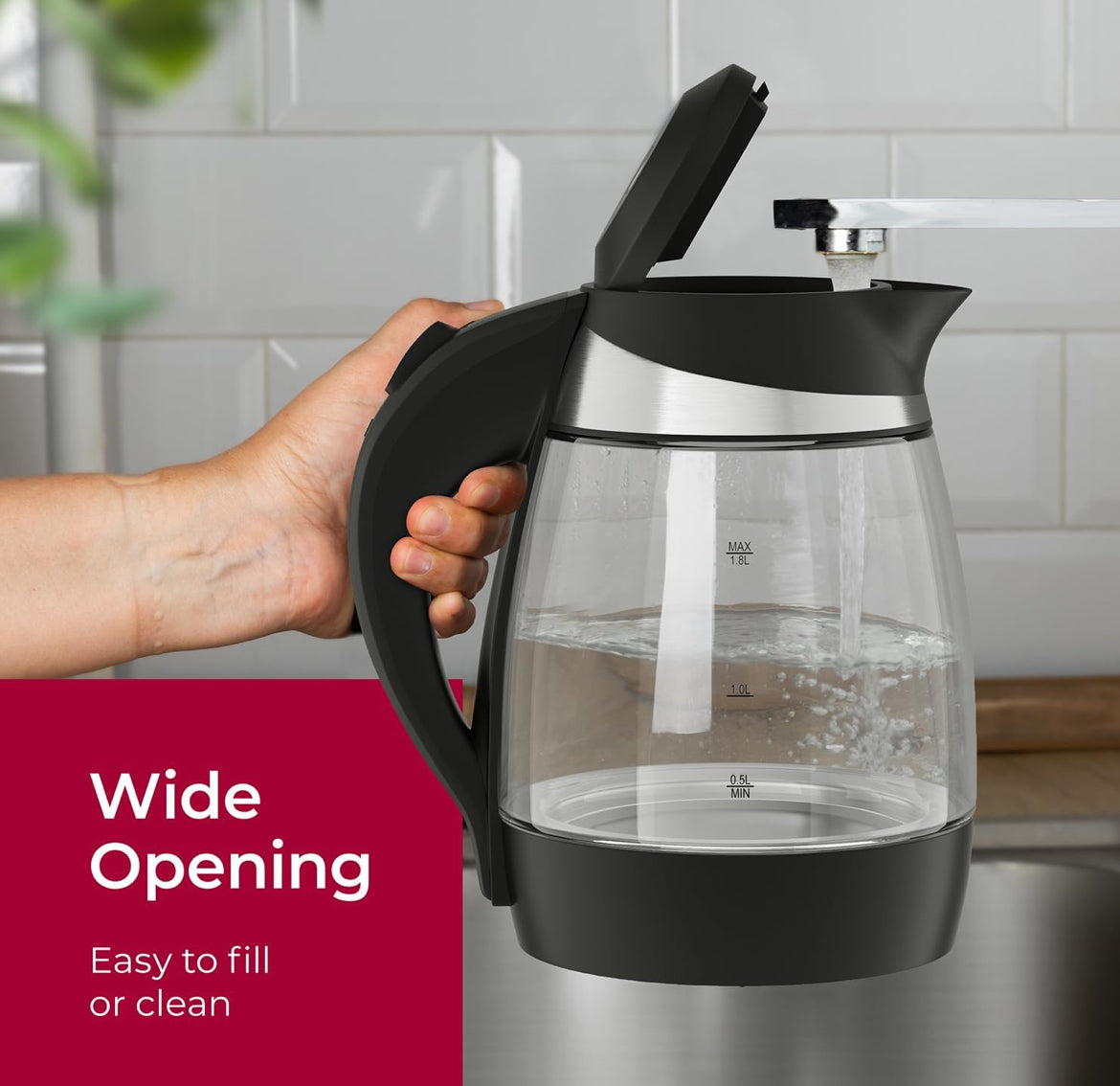 Elektriese Ketel, Elektriese Teeketel om Water Te Kook, 1500W Spoedkoker met Outomatiese Afskakeling, 1.8L Koordloos met LED-lig, Borosilikaatglas Teeketel Pot Waterverwarmer, BPA-vry