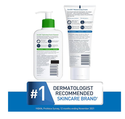 CeraVe Hydraterende Velversorgingstel - (237ml) Bevogtigende Room & (237ml) Hydraterende Gesigsreiniger, Sermeide + Hialuroonsuur Bevogtiger