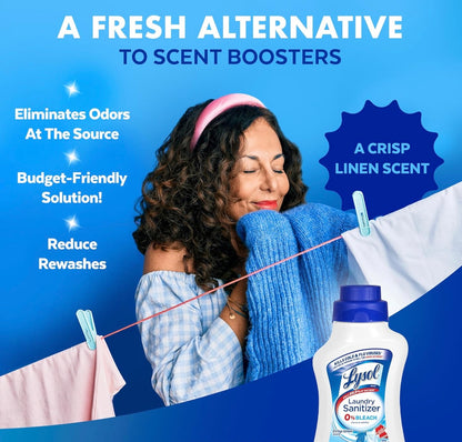 Lysol Ontsmetting Middel Wasgoedreiniger en Geurversterker, Wasgoedwasmiddelbyvoeging, Kleurveilige Bleikmiddelalternatief, Wasgoedreukverwyderaar, Dood Bakterieë en Virusse, Crisp Linne Geur, 41 Vl Oz Vloeistof