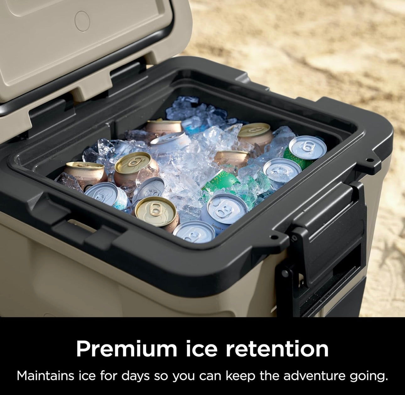 Ninja Cooler FrostVault 30QT-koeler met wiele – geïsoleer met Temp Dry-bergingslaai, hou ys dae lank koud – Beige