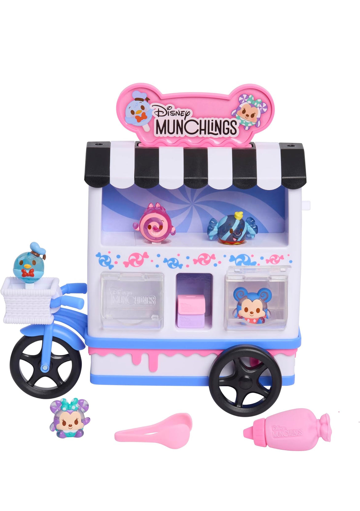 Just Play Disney Munchlings Candy Cart Playset w/ Lights (13-Pieces) Color Change and Scented Figures