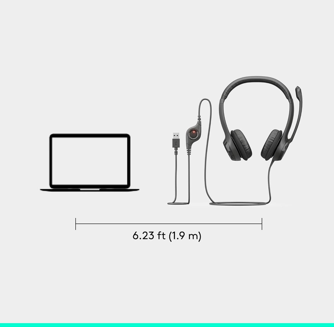 Logitech H390 Bedrade Koptelefoon vir rekenaar/skootrekenaar, Stereo-oorfone met Geraasverminderende Mikrofoon, USB-A, Inlynbeheer, Werk met Chromebook