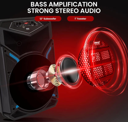 Draagbare Bluetooth PA Luidsprekerstelsel - 800W Buite Bluetooth Luidspreker Draagbare PA Stelsel met Mikrofoon In, Partytjieligte, MP3/USB, FM Radio, Rolwiele - Mik, Afstandbeheer