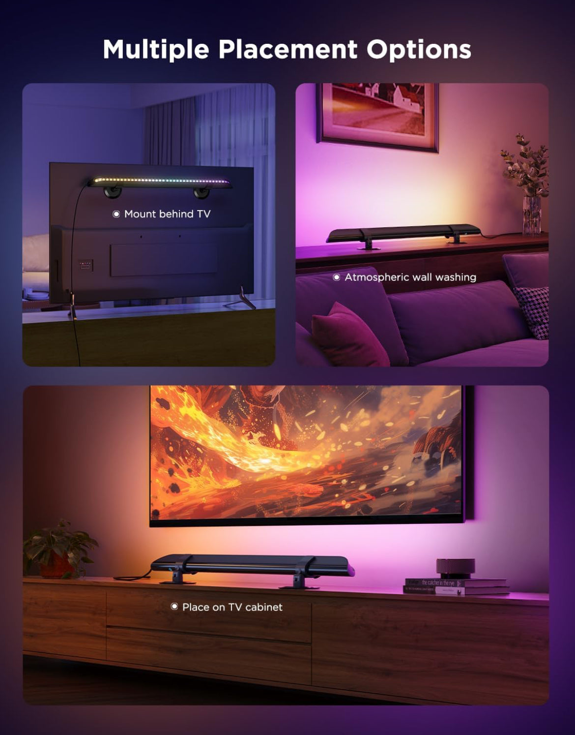 Govee Upgraded 31 Inch LED Light Bar with Scene and Music Modes, RGBIC WiFi Light with Multiple Placement Options Suitable for 55-70 inch TVs, Voice and App Control, 1 Pack