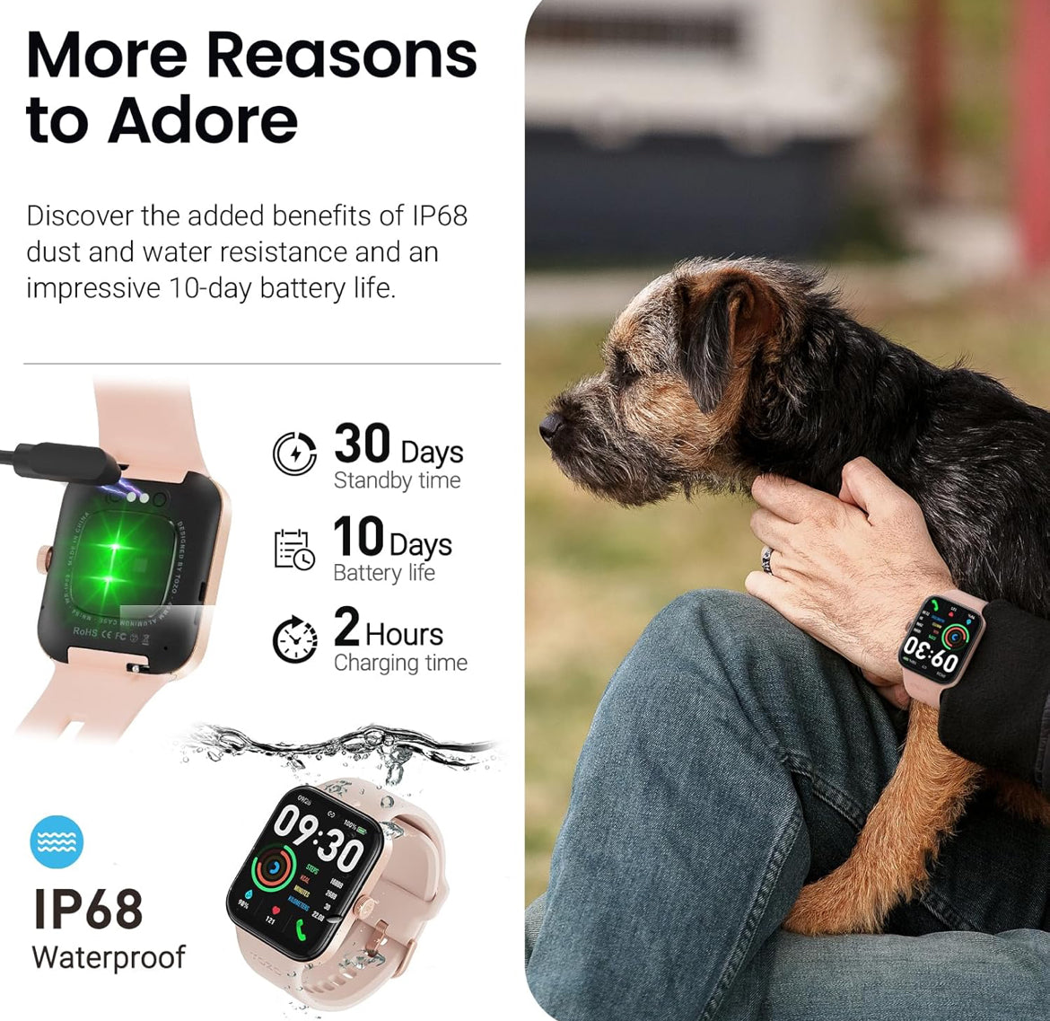 S4 One Smart Watch 1.78" Ultra-Clear Screen Call/Answer Fitness Tracker, Sleep Monitor IP68 Waterproof for iOS 11.0+ Android 9.0+ (Rose Gold)