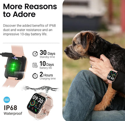 S4 One Smart Watch 1.78" Ultra-Clear Screen Call/Answer Fitness Tracker, Sleep Monitor IP68 Waterproof for iOS 11.0+ Android 9.0+ (Rose Gold)