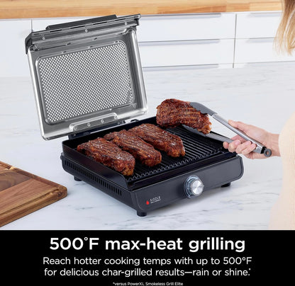 Ninja Griddle and Indoor Grill, 14 duim, Elektriese Braaipan, Vir Biefstuk, Burgers, Salm, Groente, en Meer, Pannekoekpan, Kleefvry, Skottelgoedwasser Veilig, 500F, Gelyke Gaarmaak, Silwer, GR101