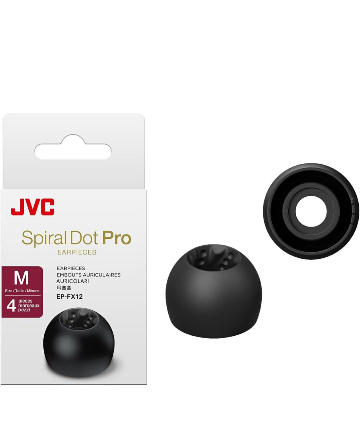 JVC EPFX12 Spiral Dot Pro-oortjies – 2 Stel van (4) Oordopjes, Groottes Klein tot Groot, Pas by Baie JVC-modelle (Medium 12mm)
