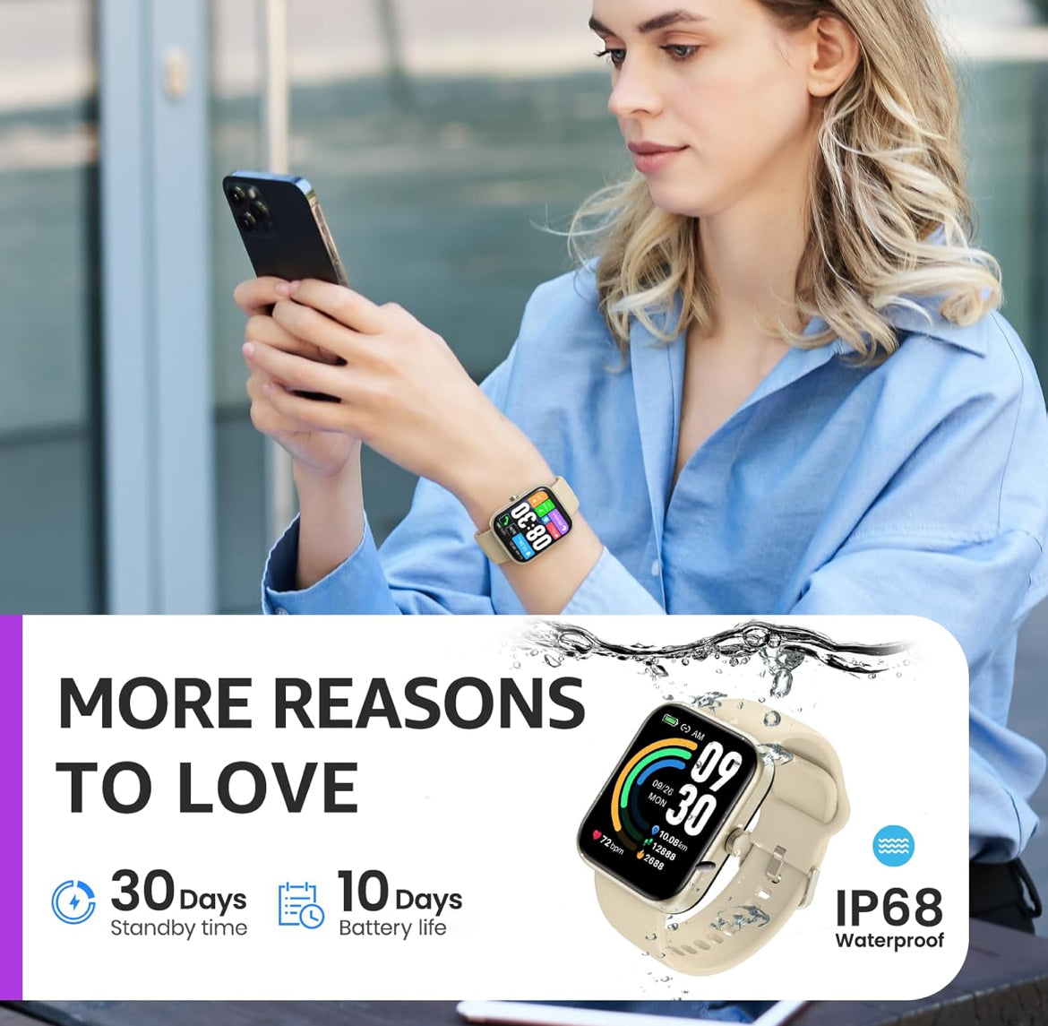 2025 New Upgraded Smart Watch for iPhone & Android, 1.83" Fitness Tracker Bluetooth, IP68 Waterproof Sleep Monitor - Gold