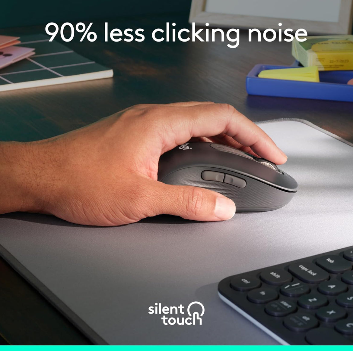 Logitech Signature M650 L Links (Grafiet) - Opties - Draadloos - Bluetooth/Radiofrekwensie - Grafiet - USB - 2000 dpi - Rolwiel - 5 Knoppies - 5 Programmeerbare Knoppies - Groot Hand/Palm Grootte -