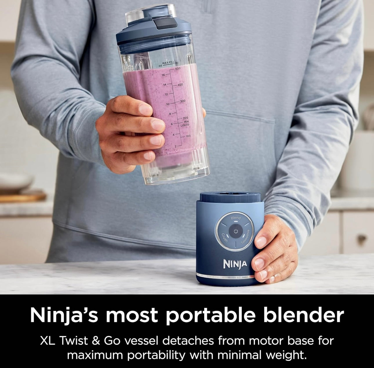 Ninja Blast Max, Portable Blender + Twist & Go, Personal Smoothie, Blend, Ice Crush, 3 Programs, Cordless, 22 oz - NAVY, BC251NV