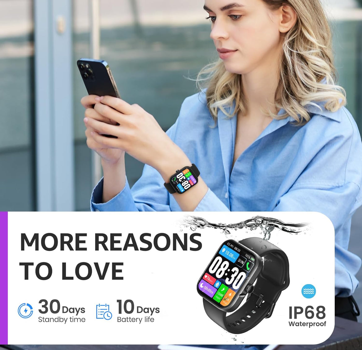 S3 Smart Watch for Men & Women, 1.83" HD Touchscreen, Bluetooth,IP68 Waterproof, Compatible with iOS & Android