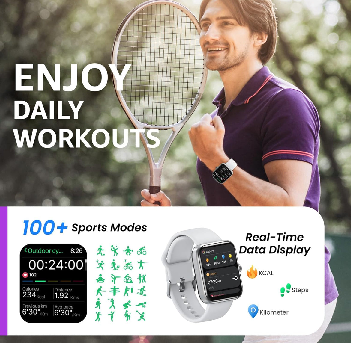 Upgraded Smart Watch for iPhone & Android, 1.83" Fitness Tracker Bluetooth Call IP68 Waterproof Sleep Monitor, 100+ Sport Modes
