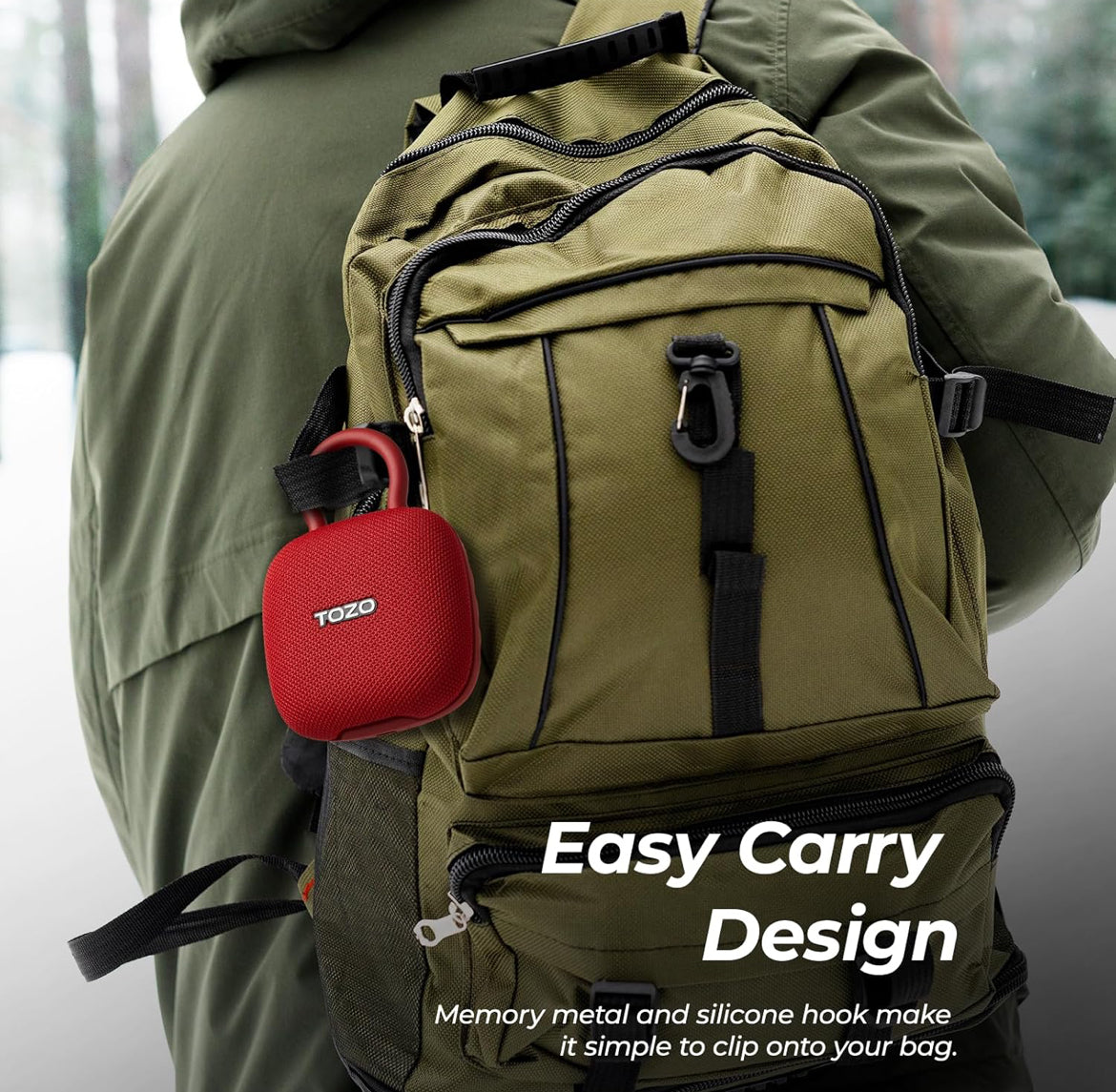 PE1 Mini Portable Bluetooth Speakers w/ Adjustable Carabiner IPX8 Waterproof, 32H Playtime - Red