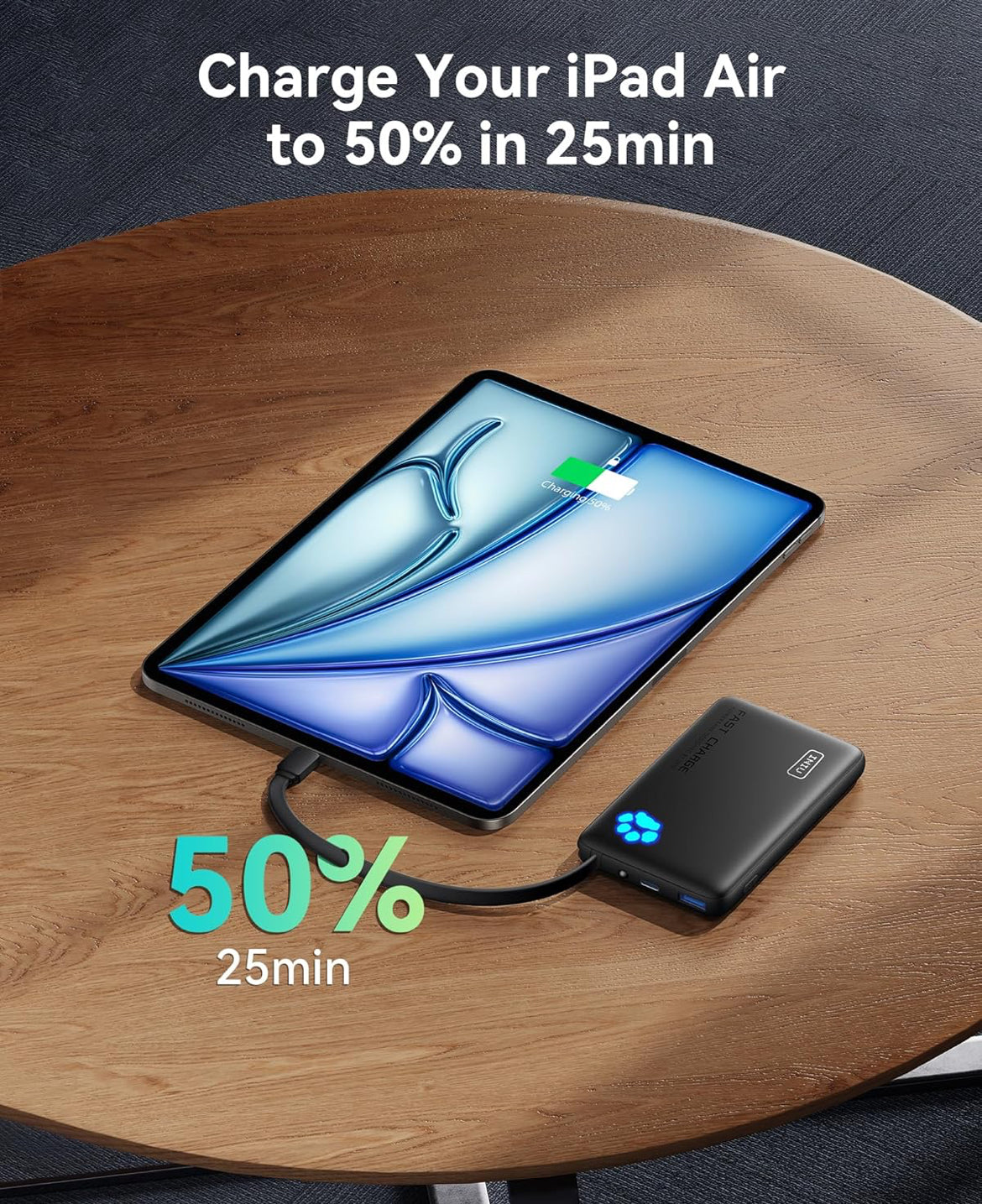 INIU 45W Portable Charger, 10000mAh Built-in USB C Cable Fast Charging Power Bank, Small Type C Battery Pack, Powerbank for iPhone 16 15 14 13, iPad, Samsung S25 S24 etc. Travel Camping Essentials