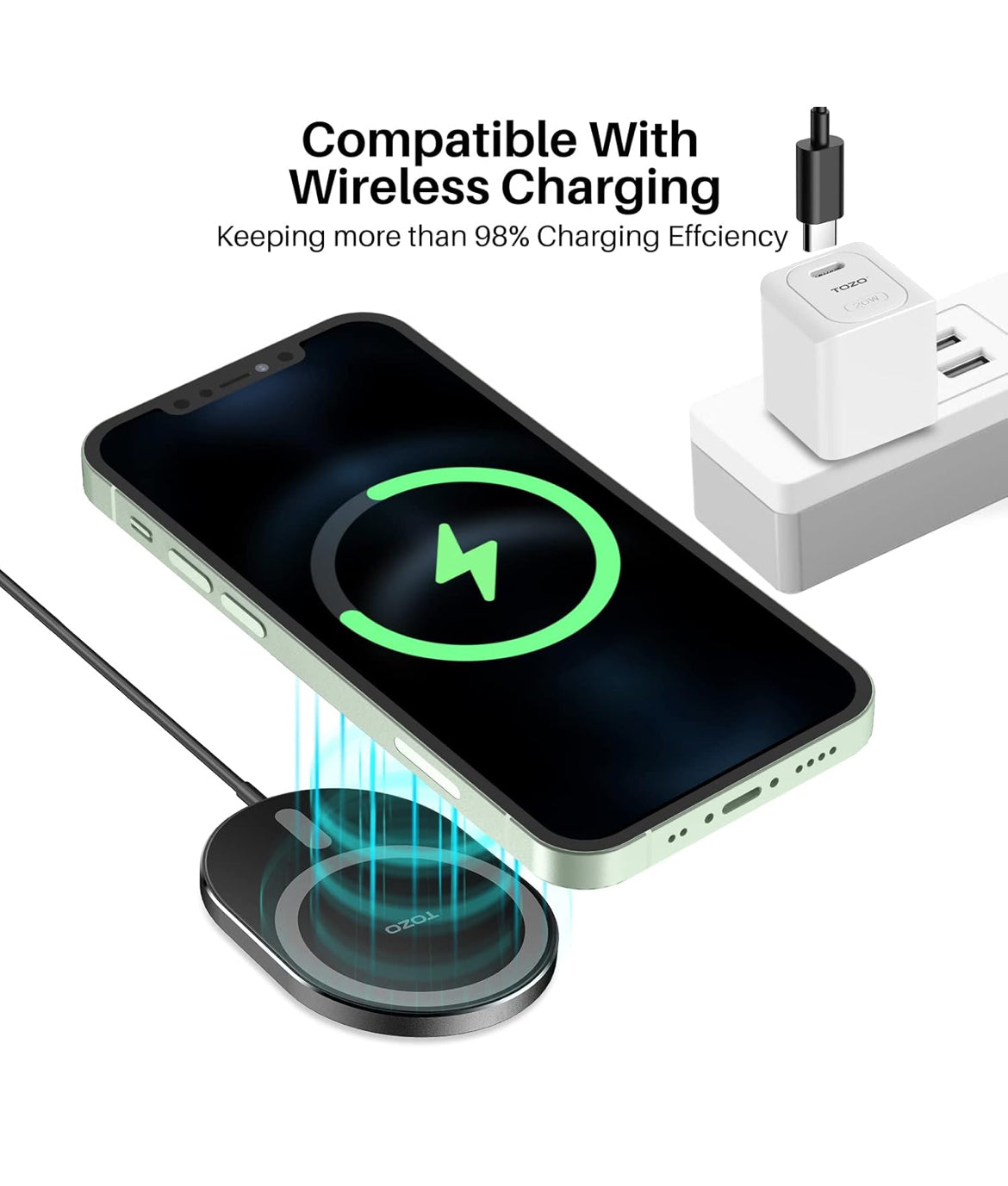 Ultra-Thin Portable Wireless Charger 15W Max Fast Wireless Charging Pad Compatible w/ iPhone / Samsung Galaxy - Dark Gray