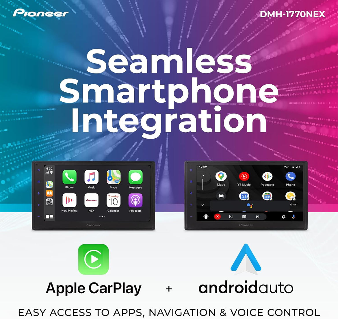 Pioneer DMH-1770NEX 6.8" Capacitive Touchscreen Double Din Car Stereo
Digital Multimedia Receiver, Wired CarPlay & Android Auto, Bluetooth, Backup Cam, FLAC, AM/FM, Front/Rear/Sub RCA Preouts